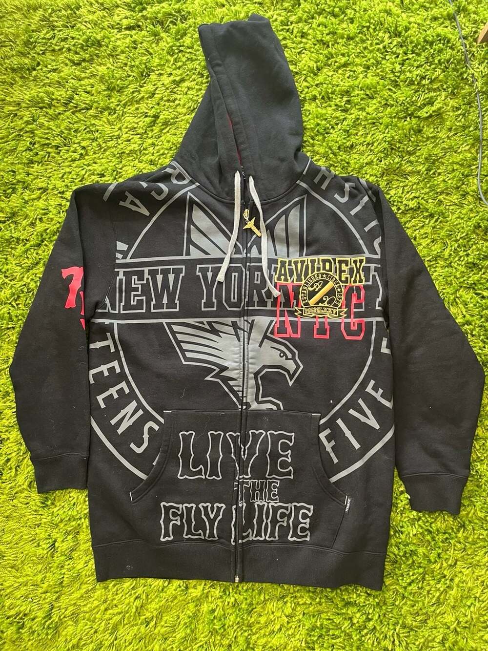Avirex NYC 'Live The Fly Life' Graphic Full-Zip Hoodie with Eagle Logo